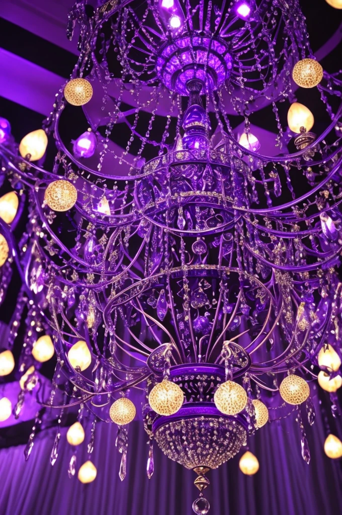 a close up of a chandelier with many purple lights, a digital rendering inspired by Osman Hamdi Bey, flickr, arabesque, purple lights, cool purple lighting, moody lights!! intricate, glowing lights!! intricate, arabian nights inspired, blue and purle lighting, blue lights and purple lights, purple, extremely moody purple lighting, purple color lighting, beautiful lights
