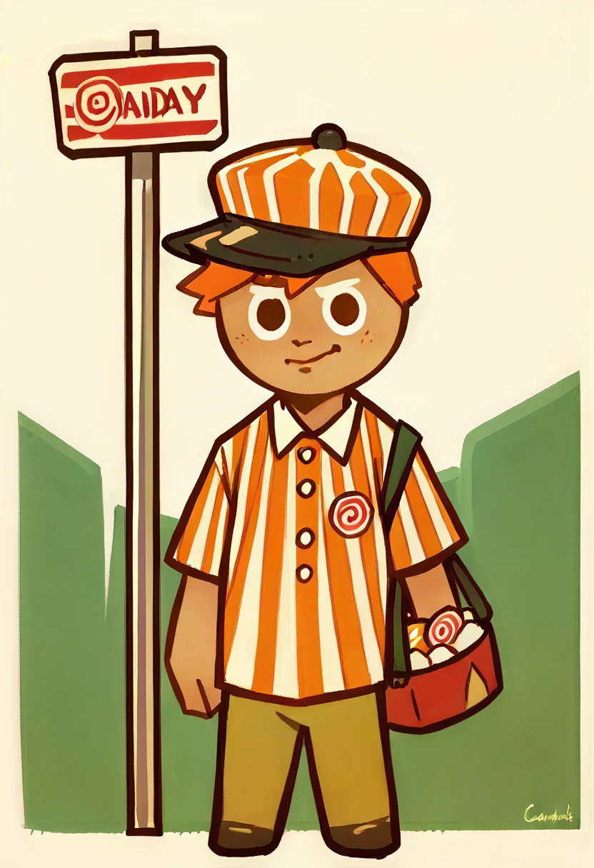 Hard  candy Male , Orange hair ,Train pilot Clothing  ,Striped shirt ,Train pilot hat