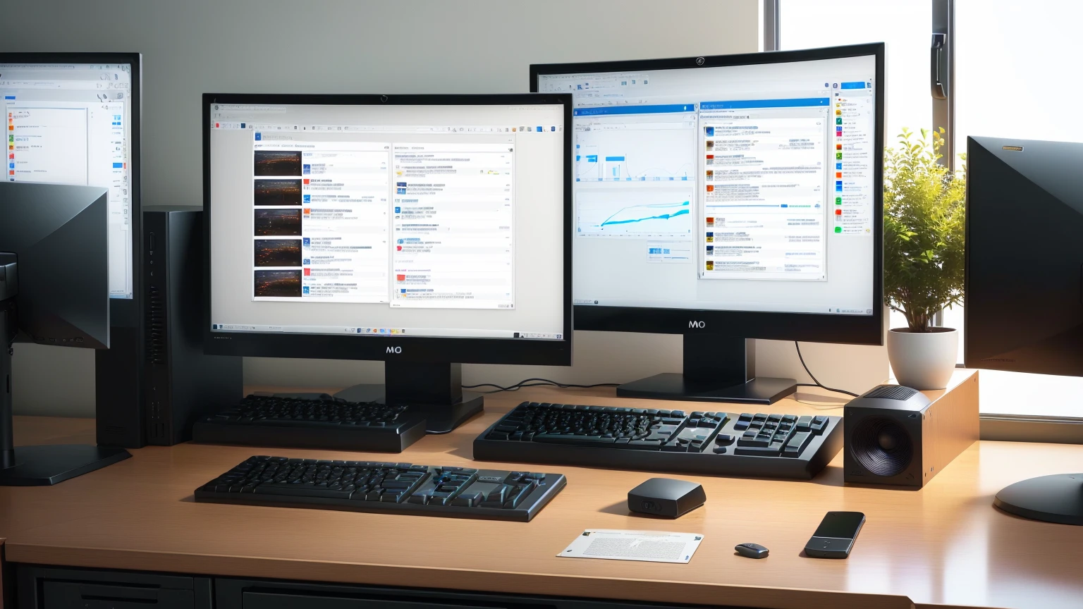 there is a computer monitor with a 16:9 resolution and keyboard on a desk with a cup of coffee, computer monitor, large computer monitor, pc screen image, computers and digital monitors, office background, computer screens, desktop computer, wide-screen, in front of a computer, a computer rendering, old computer monitor, wide screen, computer monitors