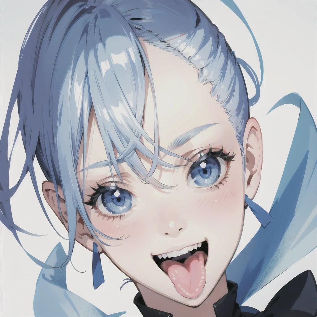 Crew cut, blue eyes, smile, tongue, Open your mouth a little,Simple Background, Close-up, Illustration,