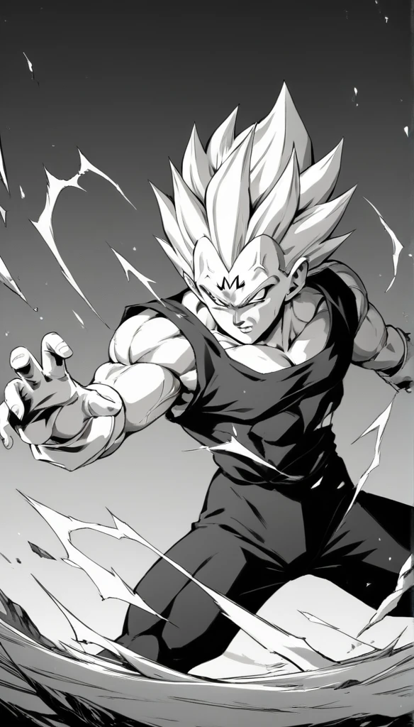 score_9, source_anime, score_8_up, score_7_up, black and white, lineart, drawing, sketch, 1boy, solo, ,   Majin dramatic lighting, dynamic pose, dynamic composition, action scene, action pose, angry, High Resolution, masterpiece, 8K, highest quality