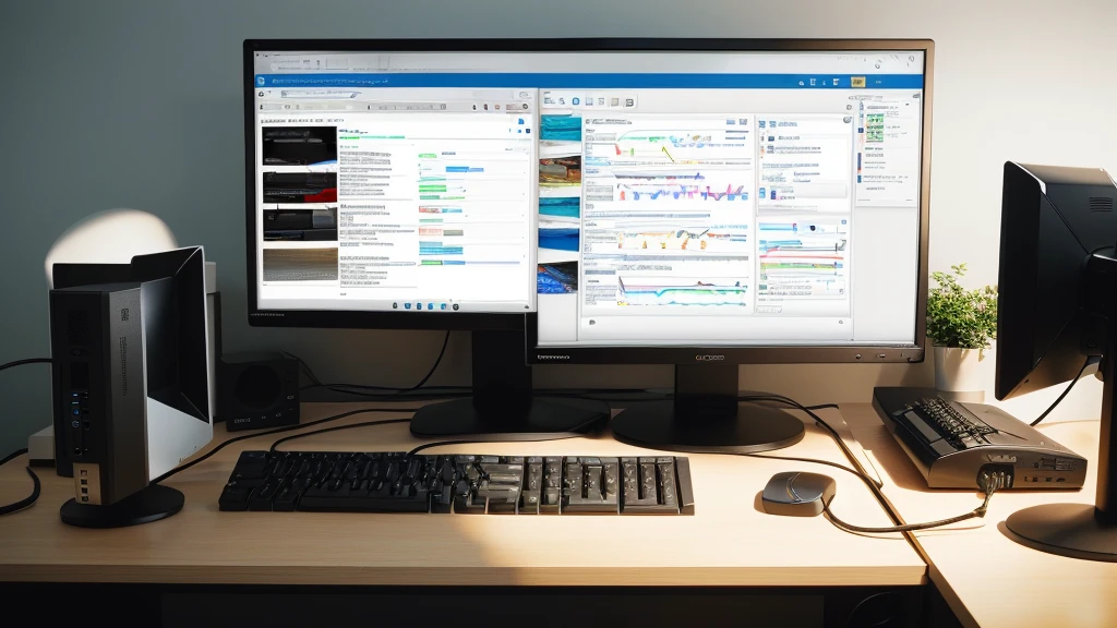 there is a computer monitor with a 16:9 resolution and keyboard on a desk with a cup of coffee, computer monitor, large computer monitor, pc screen image, computers and digital monitors, office background, computer screens, desktop computer, wide-screen, in front of a computer, a computer rendering, old computer monitor, wide screen, computer monitors