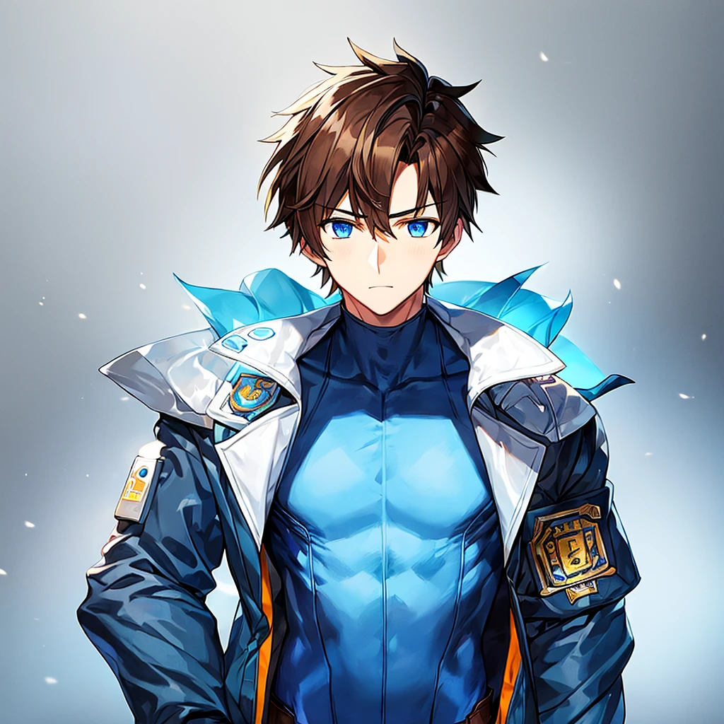A boy with an ice suit and brown hair