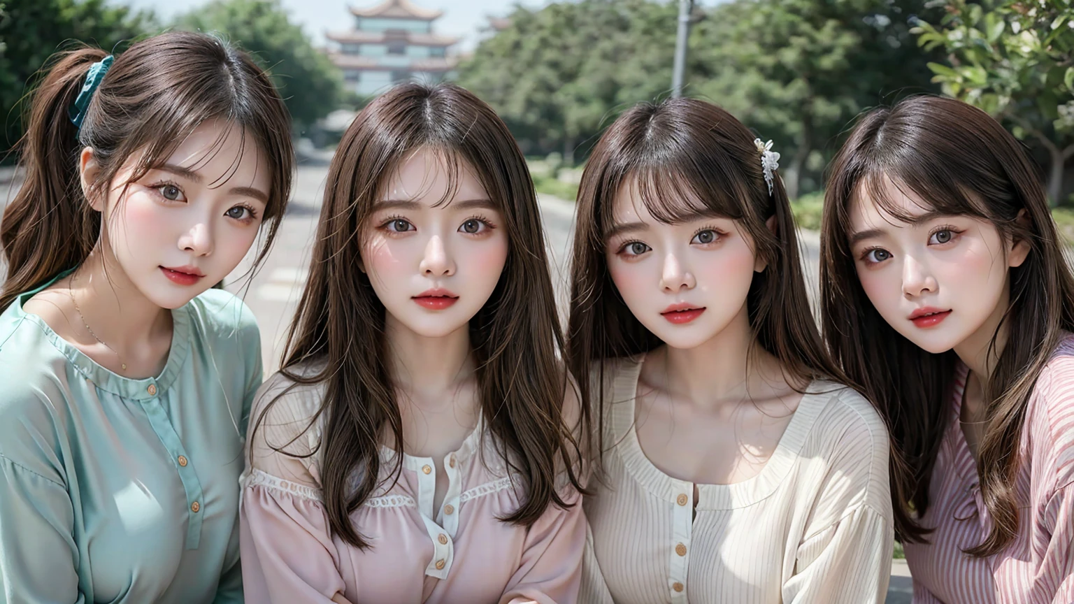 (3 girls)beautiful girl、High image quality、It's like shooting with an SLR camera.、sensual body、Wear Chinese clothes, slit the clothes on the thighs.、Artwork depicting a woman in a traditional cheongsam.((big breasts:1.2))