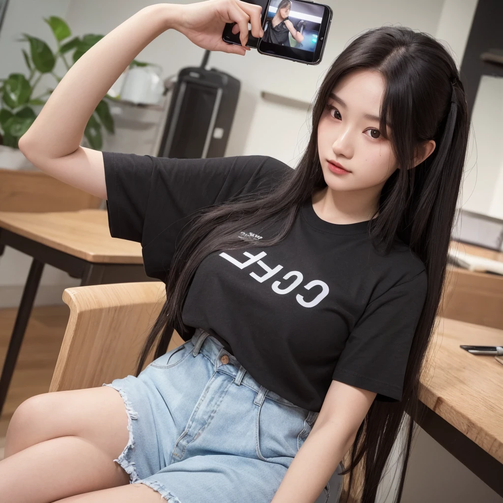 instagram photo, upscaled, ultra hd, ordinary photography, 55mm, realistic a woman 20 year old, Notchika, long hair weavy black, wearing summer tshirt