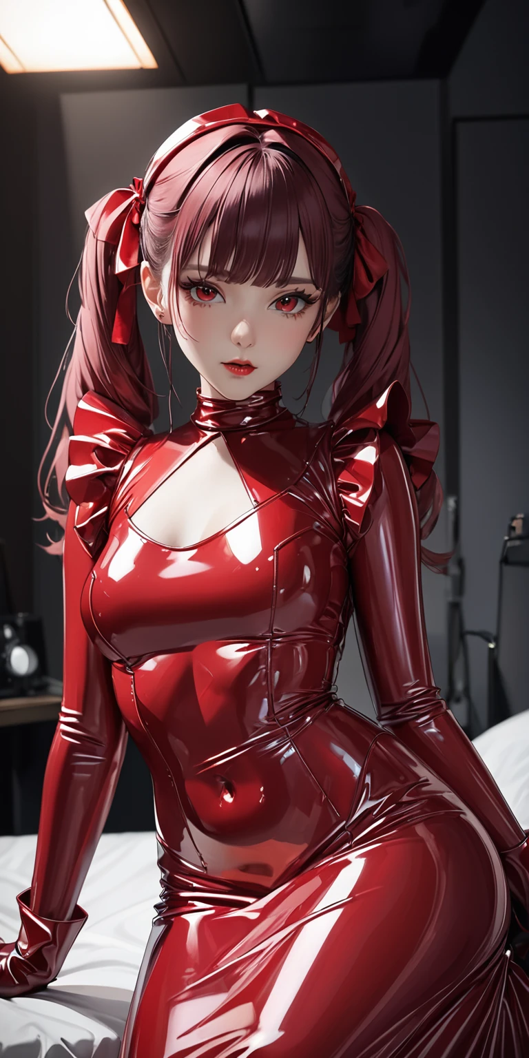 Hitomi Tanaka as a mistress late in latex suit with 1pussy visible, unzipped at bottom, nsfw