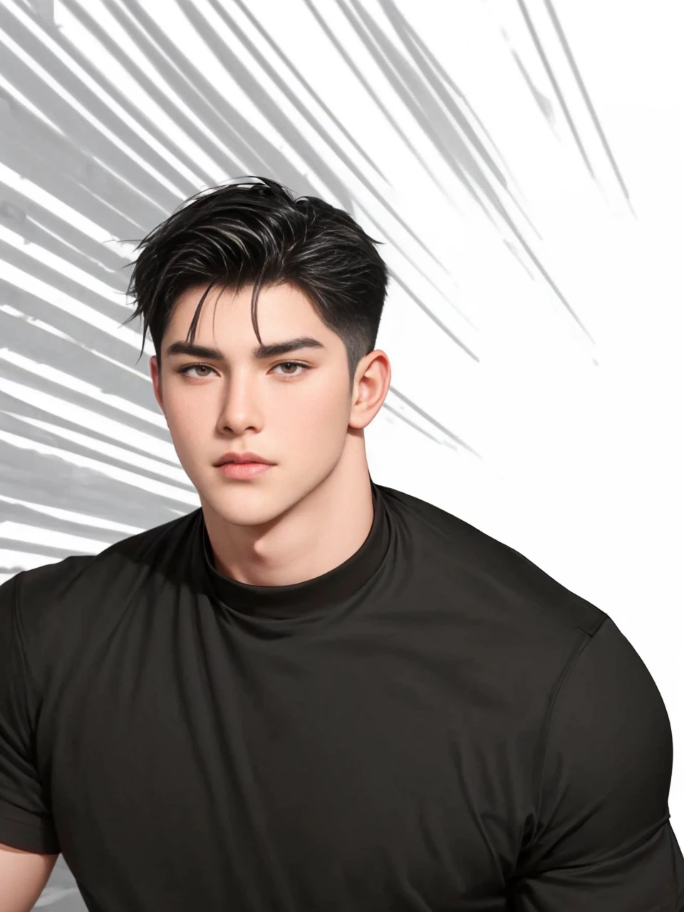 masterpiece, 1boy, adult, handsome, black hair, undercut hair, perfect face, detailed eyes and face, black eyes, clean shaved, muscular, capturing a rural atmosphere, dynamic lighting, unreal engine 5, hd picture,