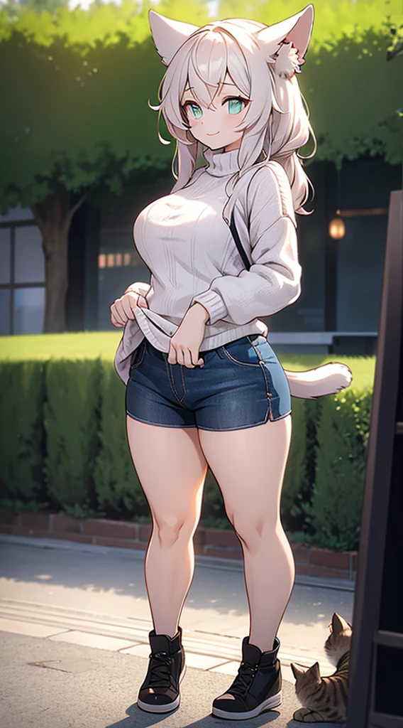 Squatting on the ground的女孩，Squatting on the ground，Cat Girl，Cat Girl，Cat ear女孩，Married Woman，Mature，Female mature，Big Ass，Fat Ass，Smile，gentle，cute，Mature，Female mature，Legs open，Legs apart，Legs apart，Lift your butt，，Standing，Pants，shorts，shorts，shorts，Big breasts，Big breasts，shorts，sweater，sweater，sweater，Cat ear，Cat&#39;s Tail，Fantasy style clothing，cosplay，Long hair，braid，Married Woman发型，sweater，Fur collar，Fluffy collar，毛绒Gloves，Gloves，毛绒Gloves，paw，毛绒绒paw，Claw