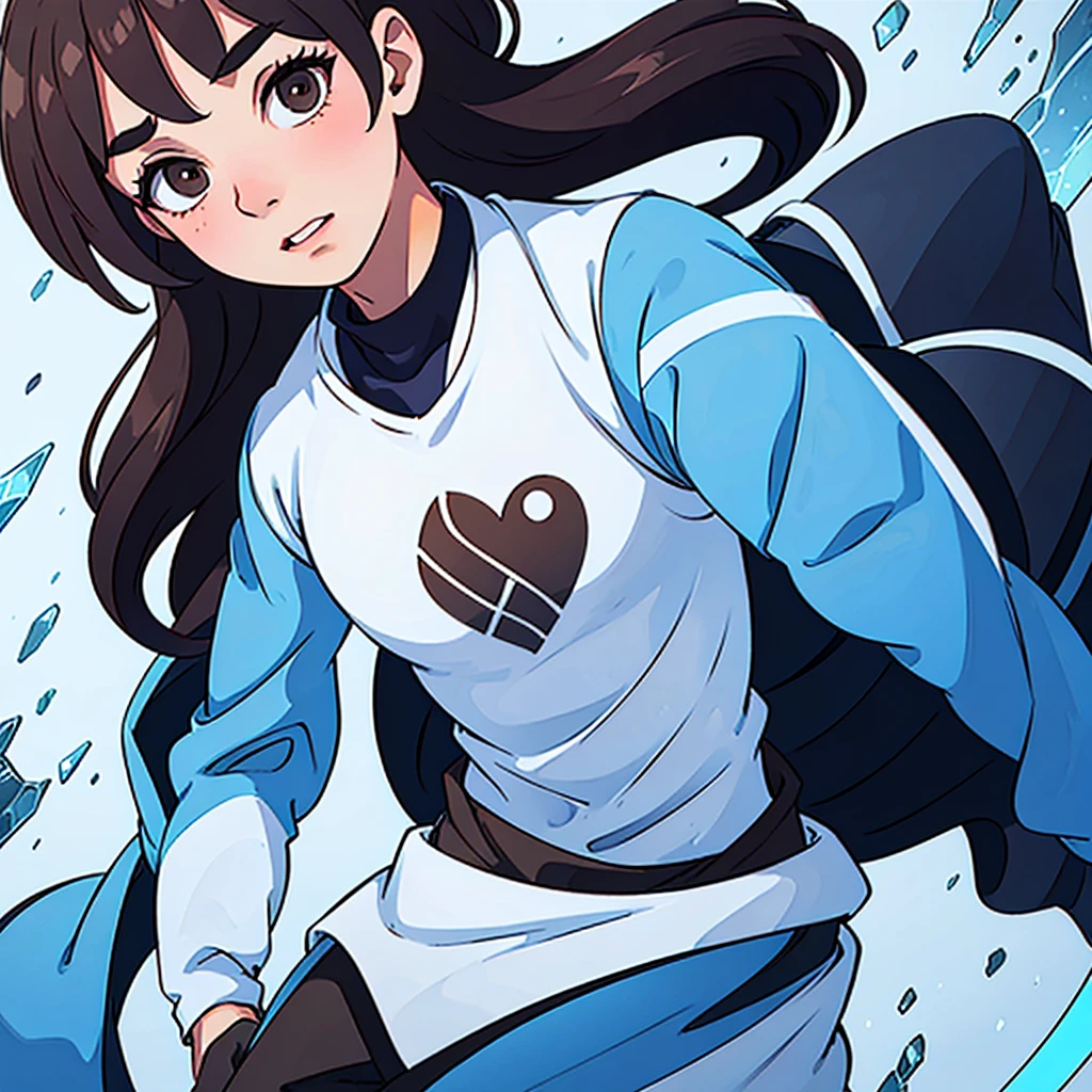 A boy with an ice suit and brown hair and a blue ribbon on his chest