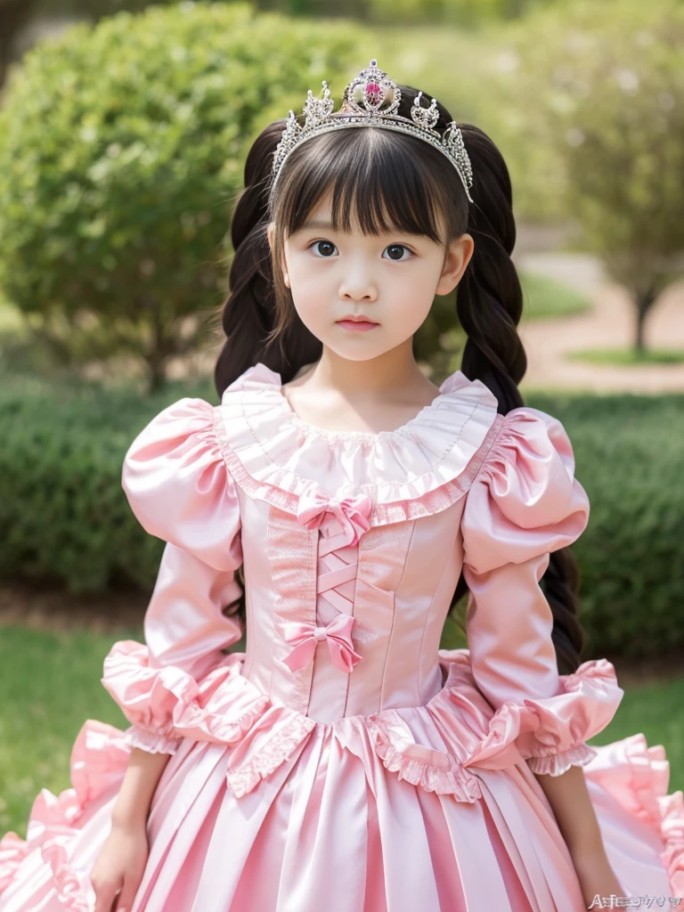 ,highest quality, masterpiece, highest resolution, artwork, super それにget used to it, many get used to it, get used to it, それにget used to it, 3K realistic photos,,((10 year old little girls)),Super detailed baby face,both are princesses,detailed luxury tiara,Full length ball gown dress with hoop skirt,ruffle yoke collar,Detailed braided ribbon at chest,puff sleeves,long sleeve,((lolita style hot pink princess satin dress、Comes with lots of frills and ribbons。)),crazy&#39;colorful fashion,shiny silk satin dress,soft and smooth silk satin fabric,luxury,Very long blonde hair,blue eyes,white skin european,pajamas,((inside the palace)),Princess dancing happily,gorgeous flowing dress,fine white frills and lace,Super long hair that is as tall as your body,white long socks,drawers with lots of frills,castle bedroom at night,Super long flowing hair,on the bed,Luxurious canopy on the bed,Huge, spacious bed,Pink pillow with lots of frills,Silk satin pink curtains with luxurious ruffles and ribbons surround the bed,princess sitting on bed,Pillows piled up behind the princess,Long hair scattered like a fan on the bed,(((Both legs are completely hidden inside the dress))),((((round futon)))),((((A large futon with frills that covers the entire bed)))),detailed comforter,Detailed bed sheets,