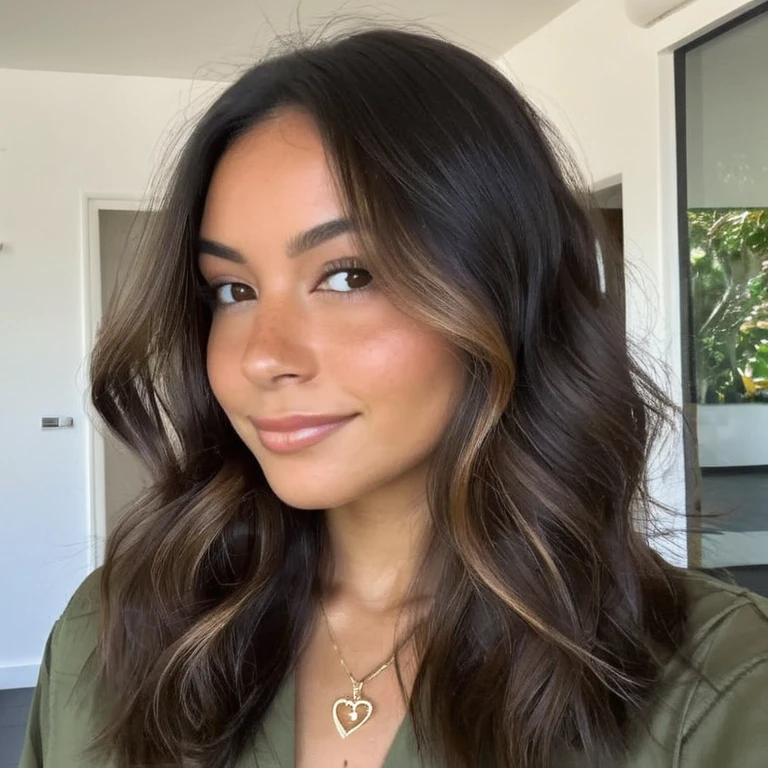 Une jeune femme cheveux noir long légèrement ondulé, de couleur châtain foncé. Les boucles sont bien définies , encadrant son visage avec une touche naturelle et vibrante.peau claire, avec un teint légèrement doré, caractéristique des régions ensoleillées de la colombie. yeux : clairs, de couleur maron ou noir ajoutant une touche captivante à son apparence. visage : Forme ovale, avec des traits doux et harmonieux. Ses pommettes sont légèrement saillantes, et elle a un sourire craquant. âge : environ 20 ans, dégageant une aura de jeunesse et de vitalité et à l'apparence la plus réel que possible. style : nue . Elle doit etre le plus réel que possible et elle doit aussi etre tres hot pour onlyfan