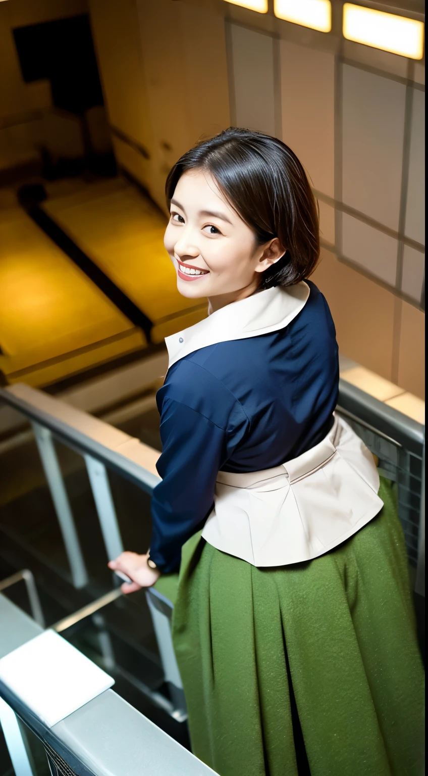 best quality, face focus, soft light, ultra high res, (photorealistic:1.4), RAW photo, 1japanese muslim girl, solo, cute, (shy smile:0.5), (brown eyes, lights in the eyes), detailed beautiful face, (small chest),(high resolution detail of human skin texture), BREAK, in classroom,navy school uniform, vest, long skirt