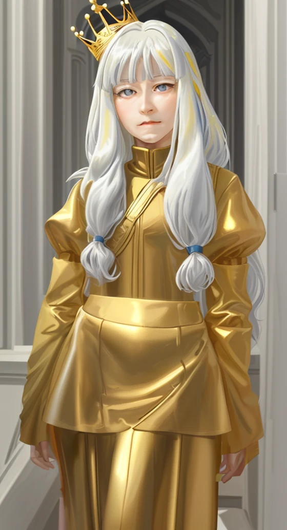 Golden hair wavy hair long hair, shining face, gold eyes, PRİNCESS, has a crown has normal size and is perfect