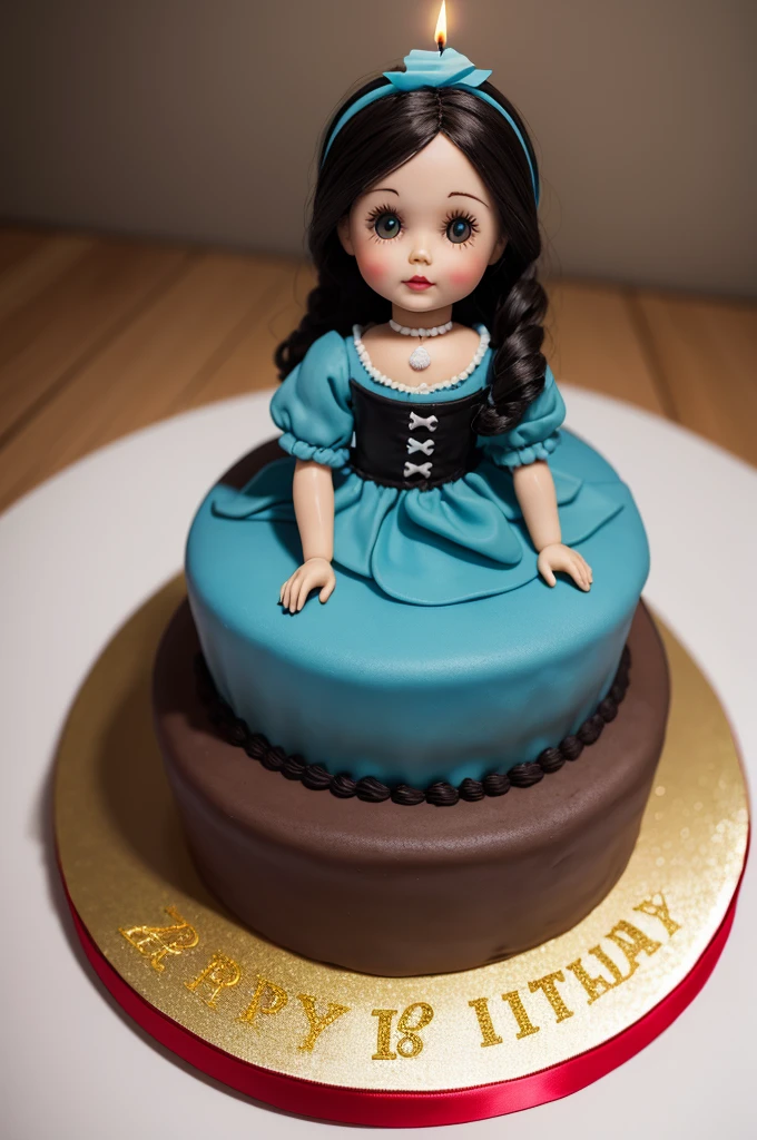 A cake with a doll on top and a 35th birthday candle