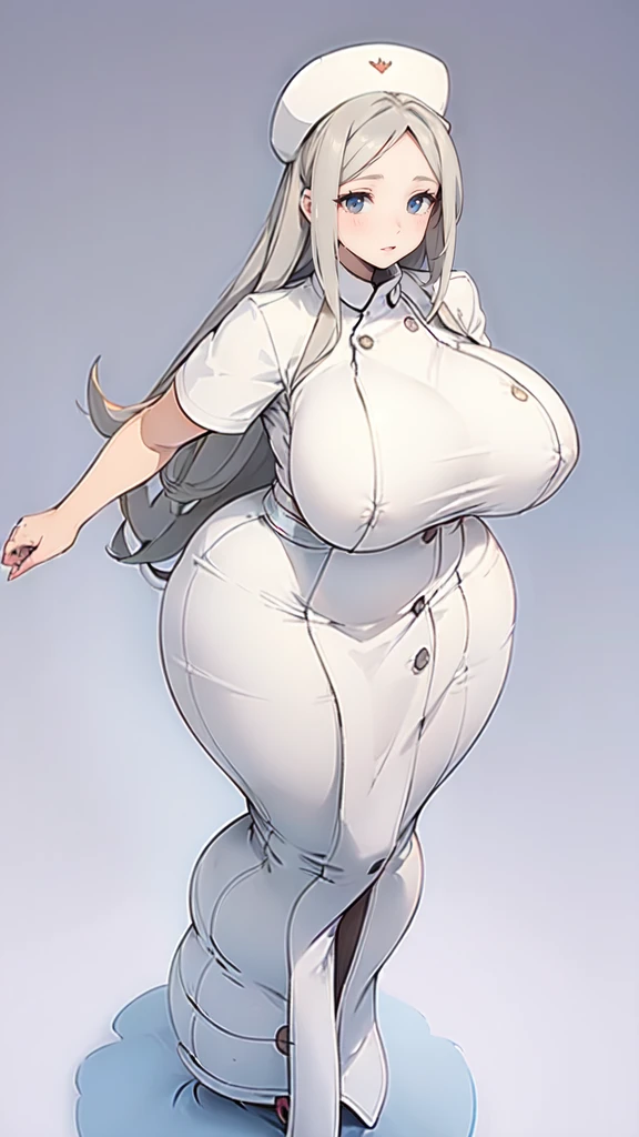 ((blank background)), masterpiece, best quality, silver hair, (curvy:1.7), (massive breast:1.5), ((full body framing)), (long legs:1.6), symmetry, nurse woman, nurse uniform
nurse cap