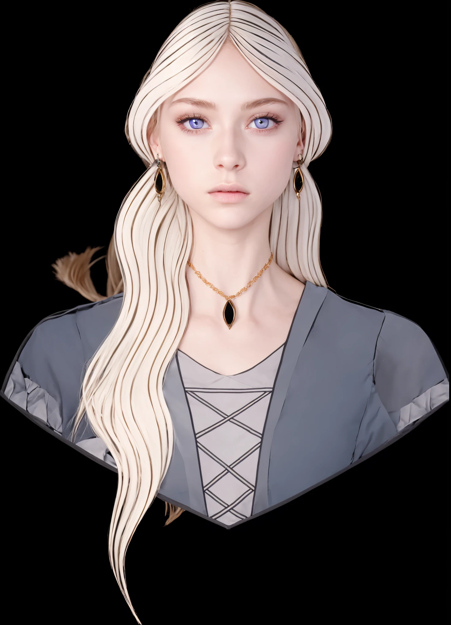 Girl, silver-gold hair, purple eyes, European,