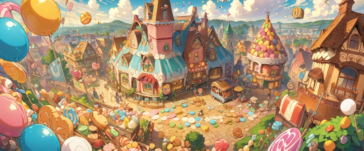 ghibli, sweets, biscuit, lollipop, marshmallow, candies house, ultra detailed, official art, masterpiece, illustration