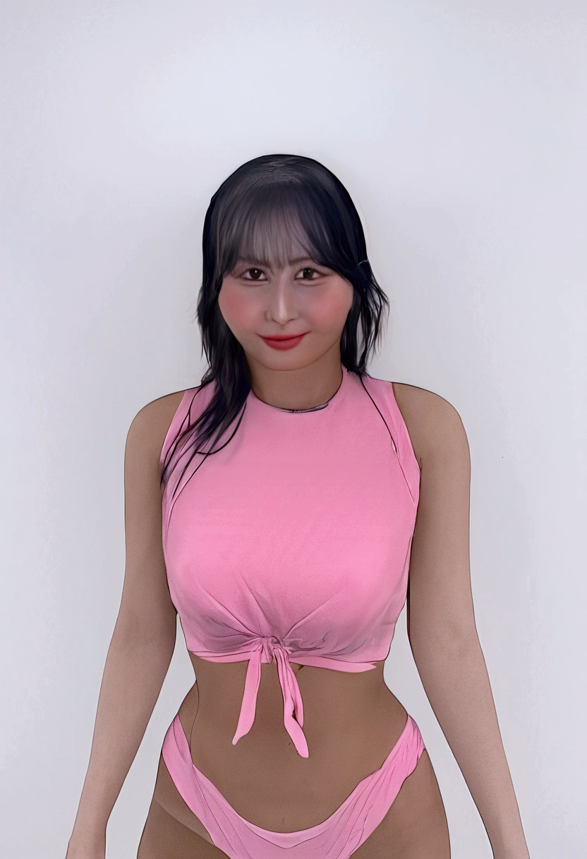 high resolution,masterpiece,Realistic,naked,Perfect Face,TWICE Momo,Black Hair,Half Up,Perfect figure,Big Breasts,Firm stomach,Big Ass,Shaved,Sitting,With legs apart