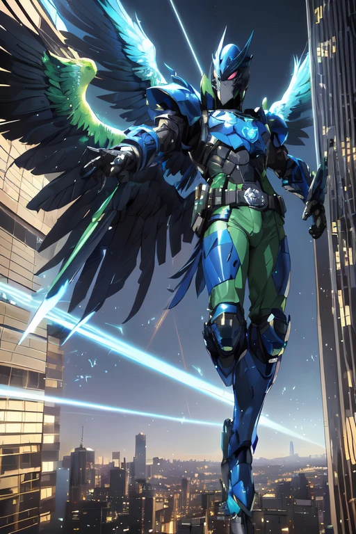 anime character with wings flying over a city at night, crow with cybernetic armor, wing mechas, anthropomorphic crow knight, Batman Mecha, highly detailed official artwork, 2. 5d cgi anime fantasy artwork, Ala cyborg, archangel, best anime wallpaper 4k konachan, anime rudo 8k, amazing wallpaper, HDR Anime MacManus Anime Concept