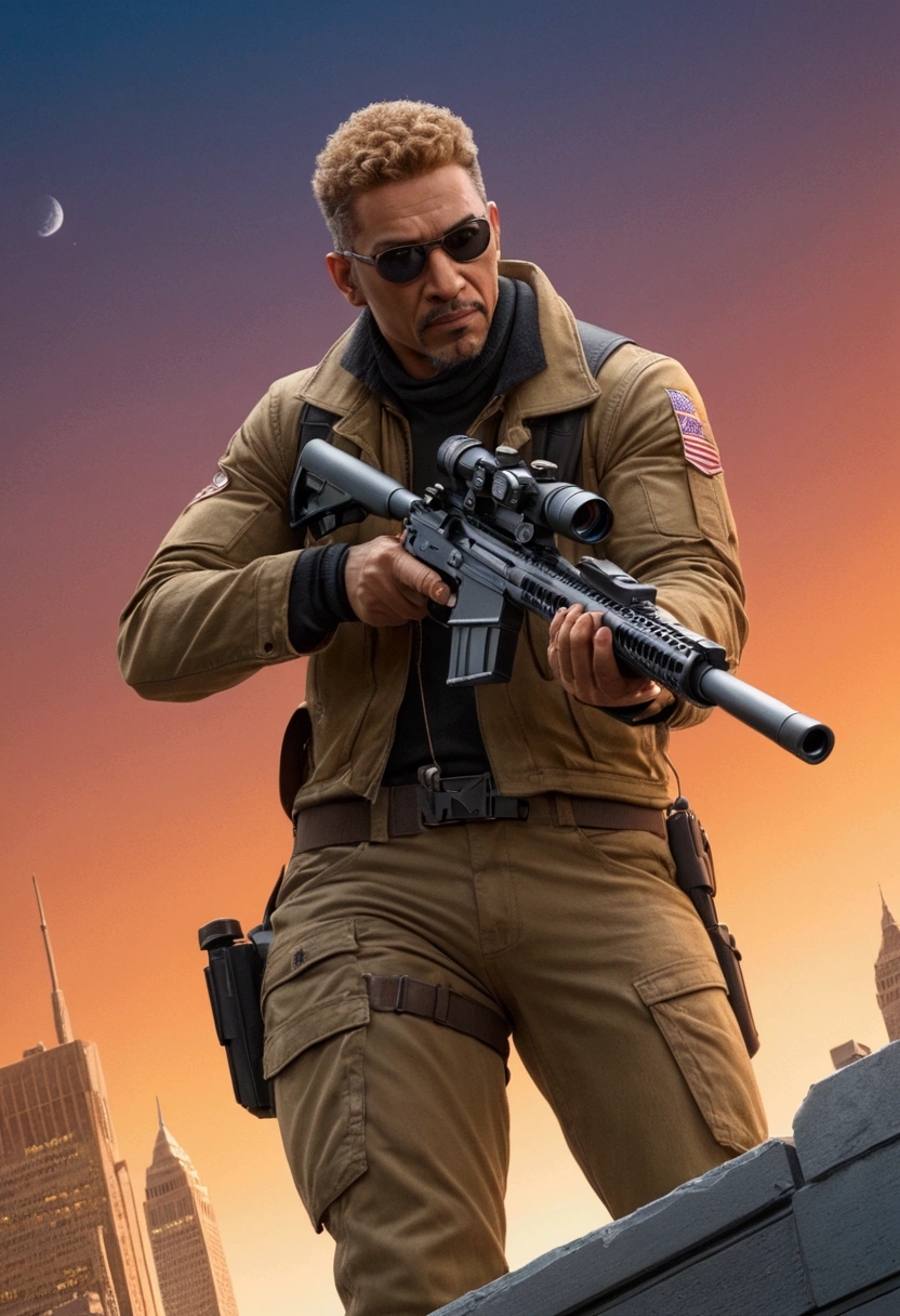 aiming Sniper, by Phil Jimenez, comic style, full body, cinematic still, (best quality, masterpiece), very aesthetic, perfect composition, intricate details, ultra-detailed, vivid colors