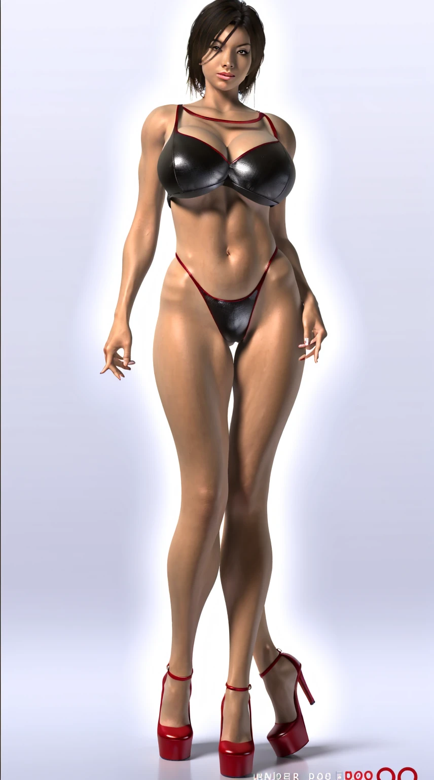 A MATURE WOMAN, HUGE FAKE , (BEAUTIFUL FACE), (RGB), ( micro red BRA), (HIGH HEELS), (PERFECT BODY:1.2), (LONG LEG), (FULL BODY:1.3), FRONT, (STANDING:1), SEXYY, EXPOSE MUSCLE ABS, UHD, 8K, 1080P.