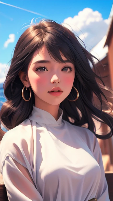 1 girl in a world, the earth reflecting the sky and the girl between them