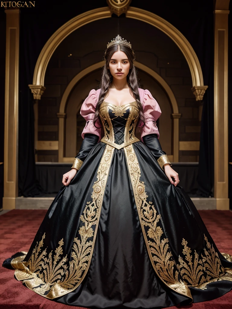 Create a realistic, cinematic perfect 8k image very well detailed, with vivid colors, without blurring the image of a medieval Jewish queen getting married, in a golden hall with many people.