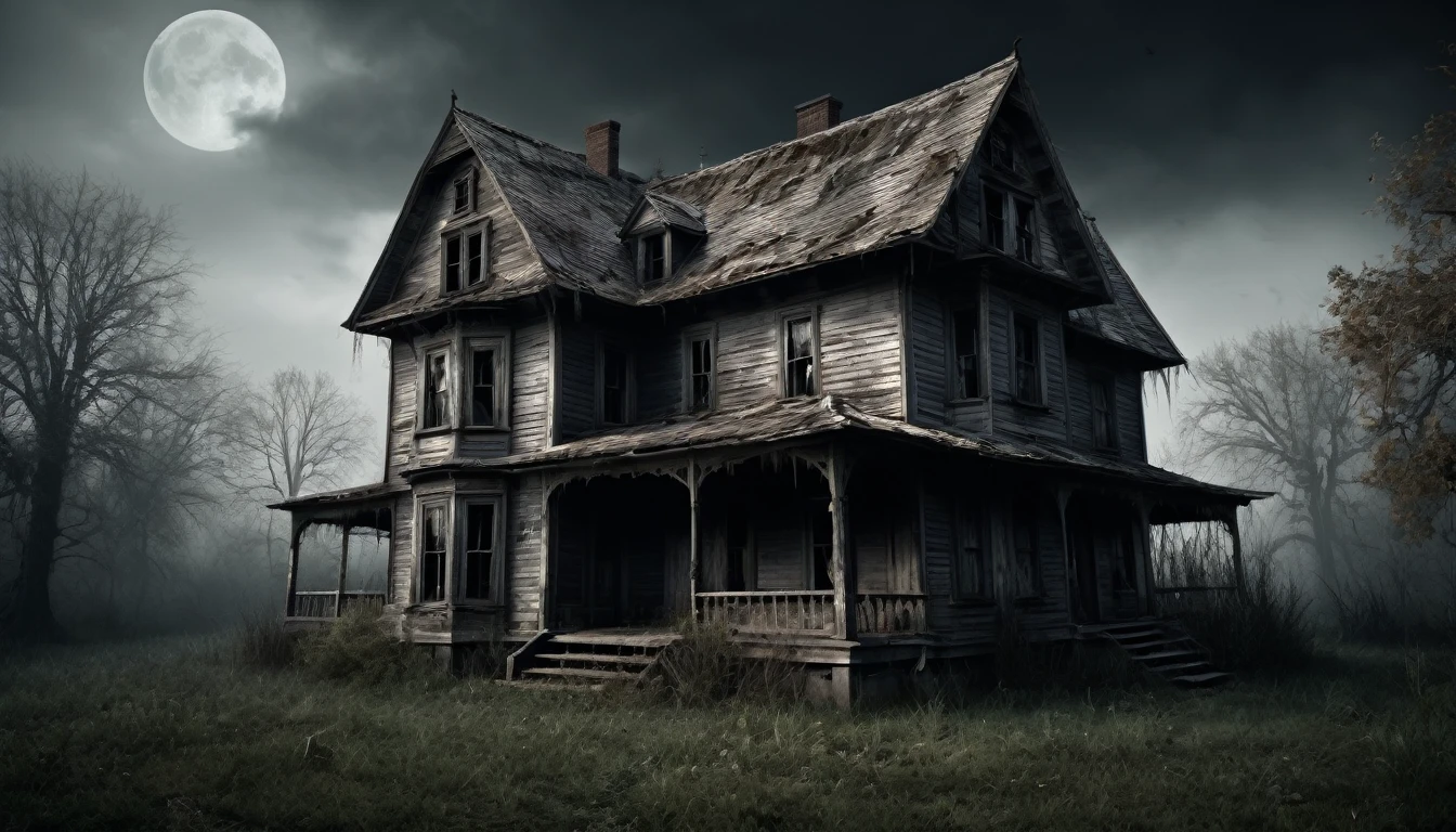 A Scary horror image of an old old house, PICTURE REALISTIC, high resolution, 8k