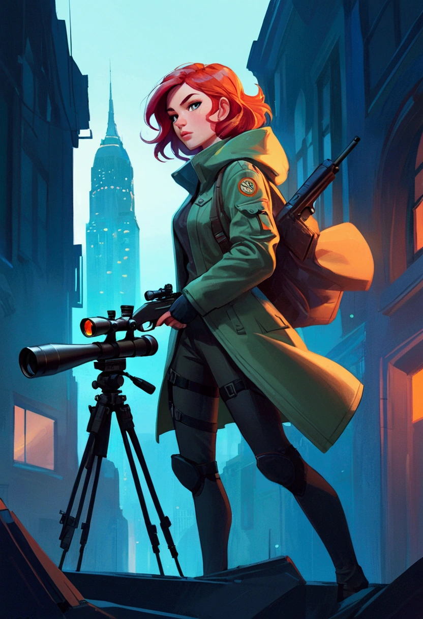aiming Sniper, by Howard Pyle, full body, cinematic still, (best quality, masterpiece), very aesthetic, perfect composition, intricate details, ultra-detailed, vivid colors