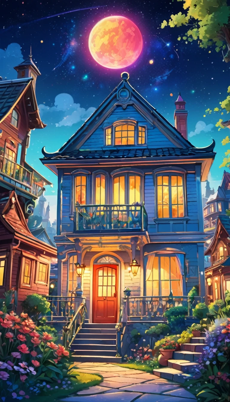 A beautiful house, big, spaceus, modern,  (masterpiece best quality:1.2) delicate illustration ultra-detailed,  (disney-related event) detailed background, illustrations, bright, colourful, 