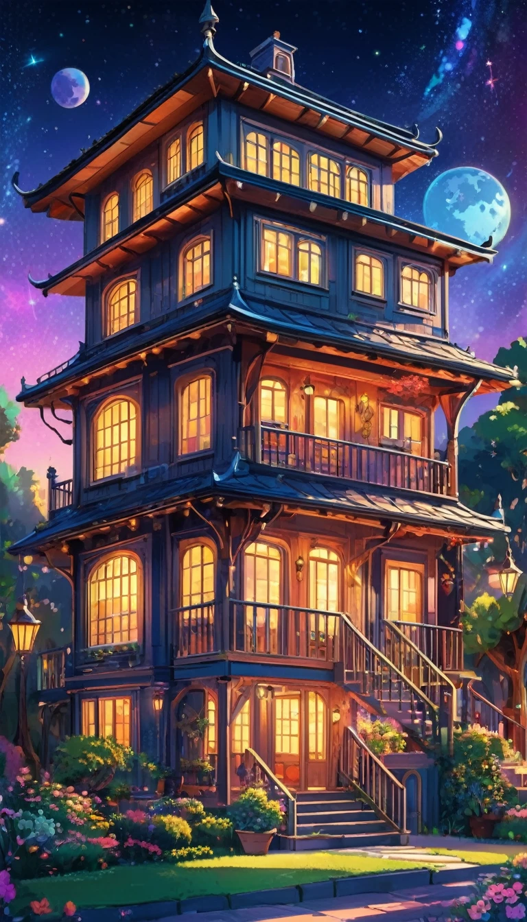 A beautiful house, big, spaceus, modern, (masterpiece best quality:1.2) delicate illustration ultra-detailed, (disney-related event) detailed background, illustrations, bright, colourful,