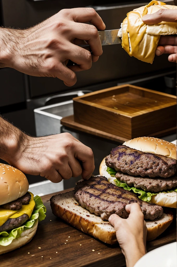 Man dismembering and grinding a human corpse to make hamburgers