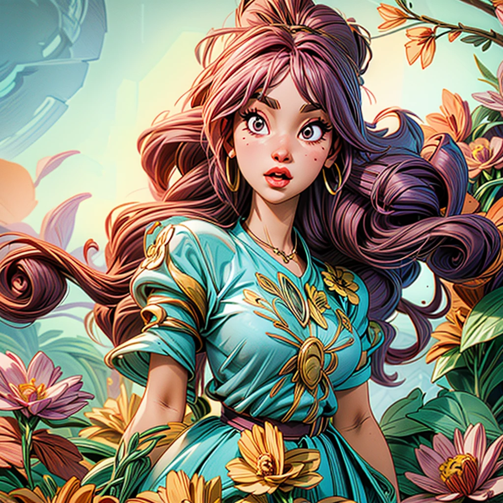 (Extremely detailed CG 8k unity wallpaper), Lighting, sea of flowers, flowers, 1 girl, trunk, KPOP Idol,