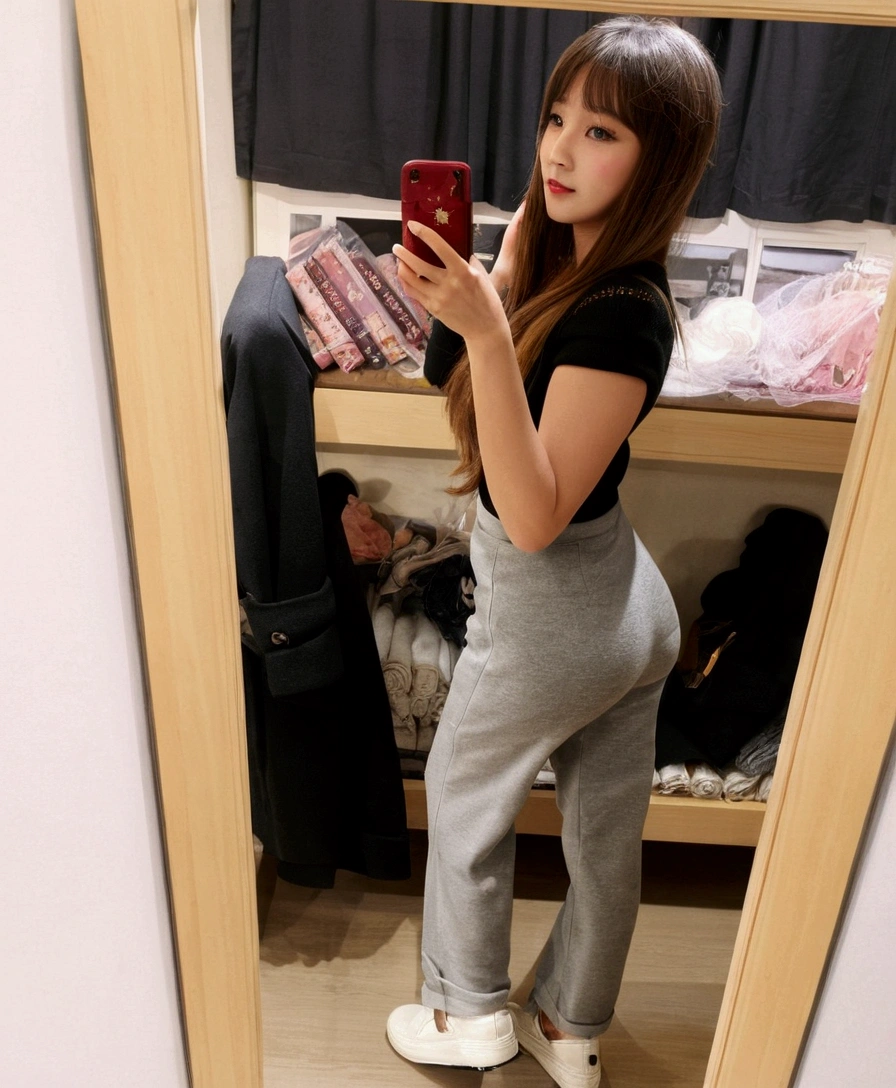highest quality masterpiece 8K Ultra-detailed Face Selfie 金髪のBeauty highest quality masterpiece 8K Ultra-detailed Face Beauty Shoulder-length hair Blue school swimsuit outfit High leg Thighs Selfie Mirror photo Reflected in the mirror He is wearing a black long-sleeved tracksuit jacket over his swimsuit.