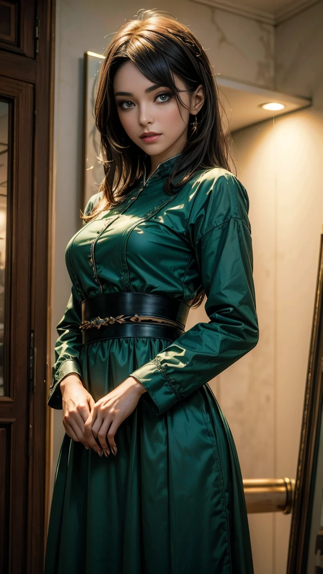 ((Best quality:1.6), (Masterpiece:1.2), (Realstic:1.3)), une grande femme asiatique de 28 ans, (beautiful visage with beautiful green eyes in the form of d'amande), ((Silhouette élancée with a fine waist and superb abdominal toniques)), captivant gros seins tombants, hanches courbes et longues jambes, corps défini athlétique parfait bien réparti, (((peau brune bronzée de couleur acajou))), (Long braided blonde hair), ((charming regard pointu with maquillage des yeux foncés with mascara, eyeliner, eye shadow, et de longs cils)), (Gothic makeup with original cils and fard à paupières black de jais), Assise with the jambes écartées in a pose provocatively sexually libérée, me regardant avec un sourire provocateur, (front naturel), cheveux blonds brillants, ((Full body image)), Des mains parfaites, Detailed fingers, (((peau bronzée aux lignes hâlées))), Highly detailed facial and skin texture, hyper realism, Condescendant and regardant the camera, seulement, magnifique, Séduire un homme, evil grin, pose dynamique, slanted eyes, ((Chemise blanche ouverte devant déboutonnée)), ((Torn short shorts)), exposed belly button, mains sur la poitrine, Luxurious long canapé with veritable leather in the room, tenue urbaine tribale complexe, bas des seins visible, ultra detail face, yeux minces, porter de la lingerie en dentelle, (Sexy clothing with a casual look on the lingerie of the poitrine), ((Lait inner visible, It is visible with the sides and the visible visible parts)), (Cheveux asymétriques and désordonnés), (pieds nus), (jambes nues), porter un châle transparent, Pas de soutien-gorge, peau moite et éclatante, ciel principalement nuageux, (jambes ouvertes, knees up, Spread the crotch), (dark skinned), High resolution, photoreallistic