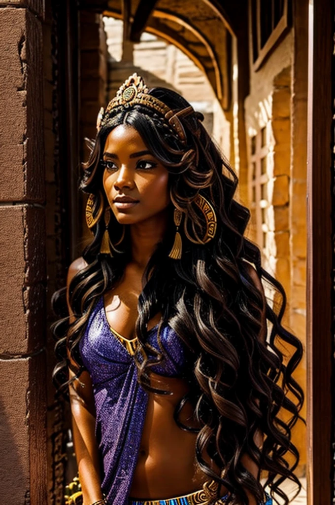 there is a woman with a very large breast and a very long hair, beautiful woman, Come to the Hammam, stunning woman, with afro, with textured hair and skin, justina blakeney, gorgeous lady, linda beautiful woman, an ethereal image, long afro hair, foto de uma beautiful woman, zoë kravitz, cinematic goddess shot, dark-skinned