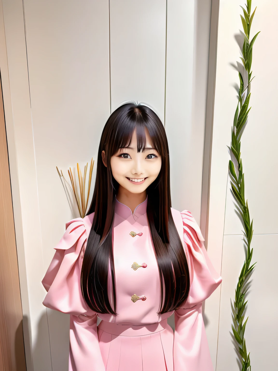A woman is standing in the room, Hime cut, Chiho, shikamimi, kimi takemura, Yoshitomo Nara, harumi, Pastel colored outfits, Ishida Sui with black hair, tsutomo nihie, Chiho ashima, junko enoshima, Face that faithfully reproduces the face of LoRA, High resolution, Very detailed, Natural Bangs, highest quality
