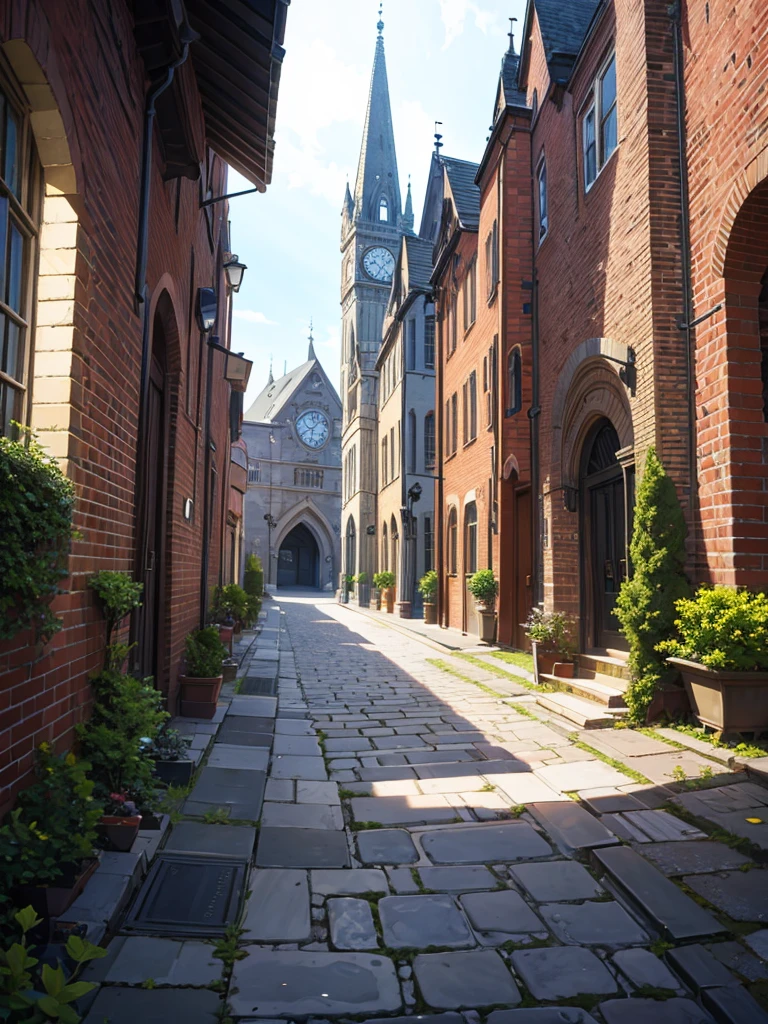 Gothic style town, background, bricks environmental design, stone bricks, 