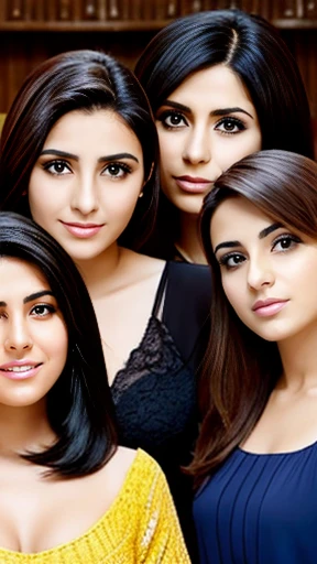 Group of young Lebanese women together focus on characters faces 