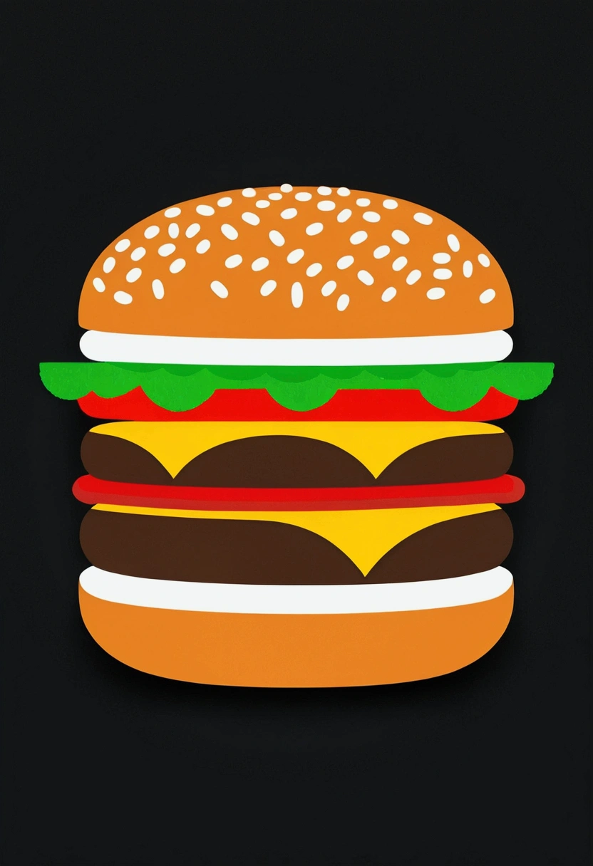Create a simple, easy-to-understand hamburger icon, using only white lines on a black background. The design must be clear and effective, using basic shapes to represent the characteristic elements of a burger in a recognizable way.