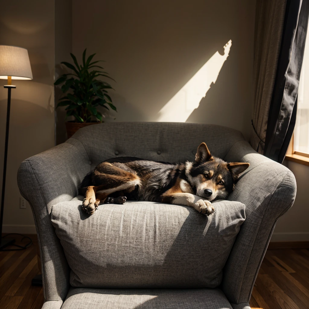 A wolf sitting on a chair