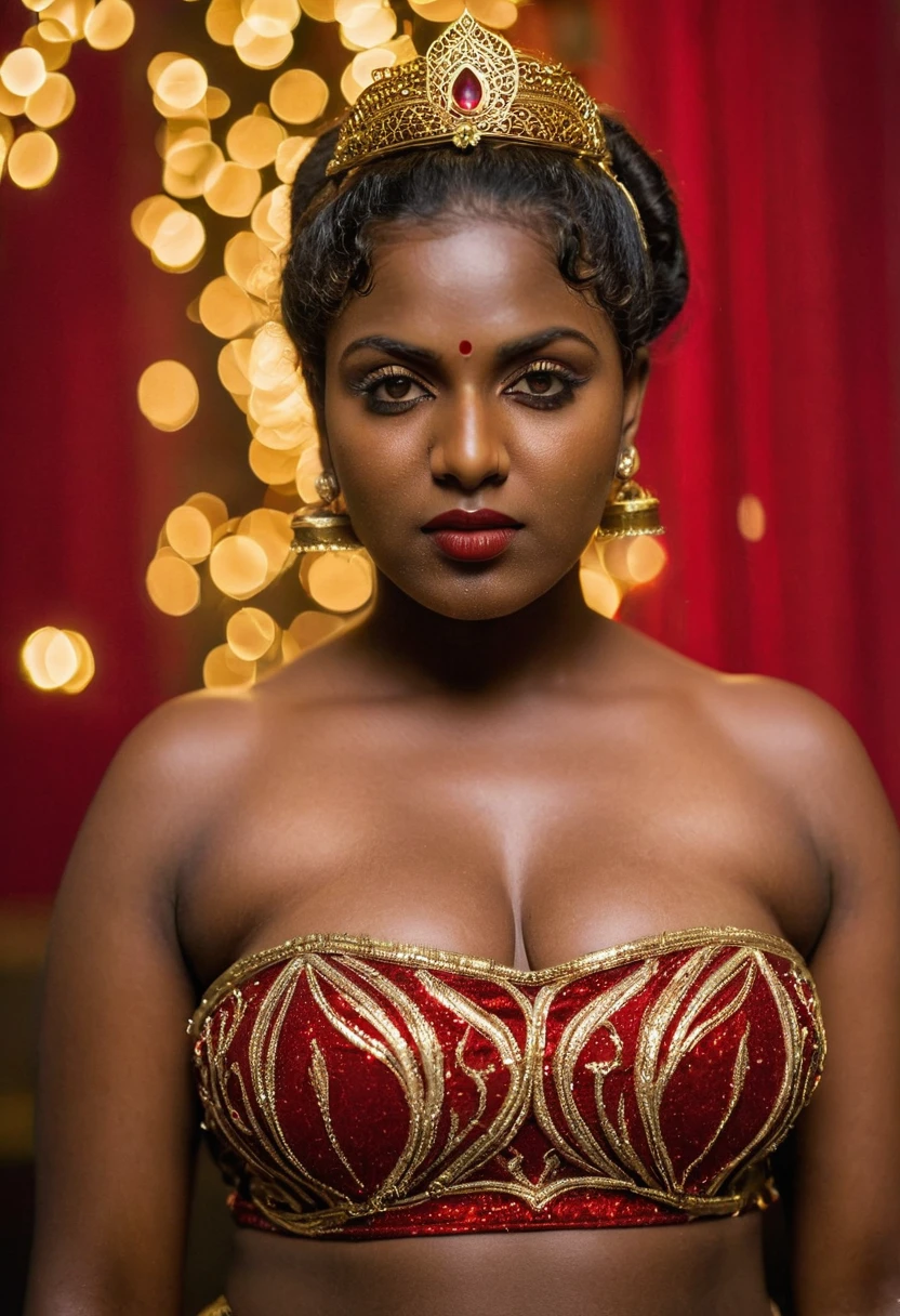 (((photo of a ancient kerala nude alien ))), (((black kali))) , (((Half Body))), (((very dark skin))), (((45 years old))), (((((very dark nipple and areola))))) (((plus size chubby tall))), (((huge busty milky wet big massive boobs))), (((nude thick thigh))), (((ancient black mini skirt))), ((black skin dark body)), (((red ornaments))), (((depth of field))), ((( flame bokeh))), (((rain))), ((( flashing light leaks))), (((divine))), photorealistic,photo, realism, Getty Images, RAW candid cinema, 16mm, colour graded portra 400 film, remarkable colour, ultra realistic, textured skin, remarkable detailed pupils, realistic dull skin noise, visible skin detail, skin fuzz, dry skin, shot with cinematic,light leaks, RAW Image, DOF, depth of field,bokeh