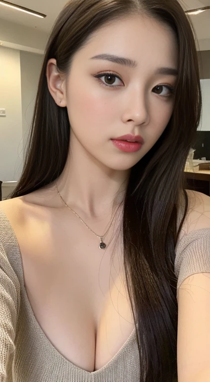 (best quality, 8k, 32k, head of'artwork, uhd:1. wife) brunette haired wife, now a grand , nue et à quatre pattes sur le lit 