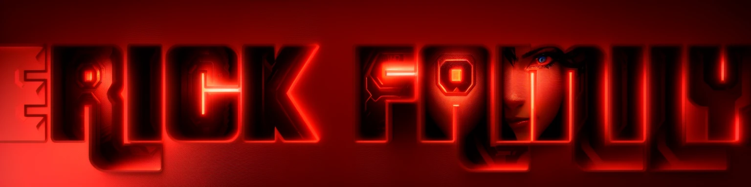 a close up of a red text that reads erick family, bright color, glowing red face, miniature faking, 4 k hd fur face!!!, fractalpunk, fuschia skin, vgbftk, red skin, dark - fantasy, vfxfriday, fbx