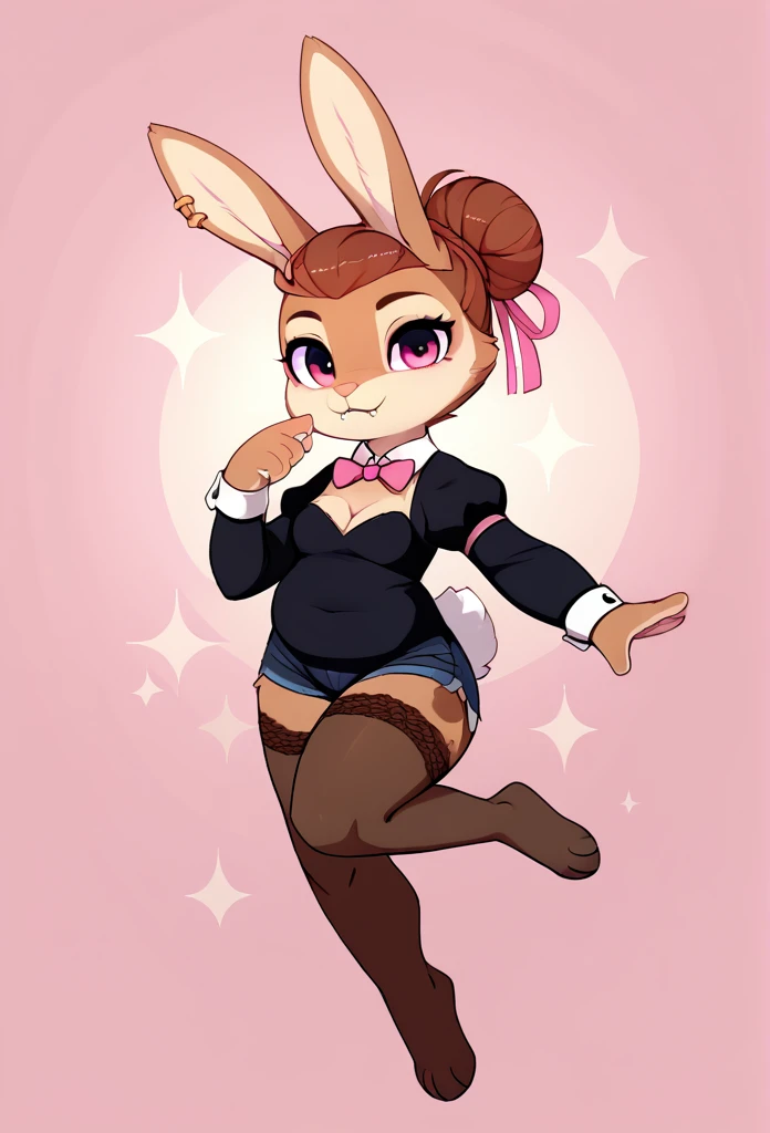 top quality, best quality, highres, masterpiece, absurdres, Perfect Anatomy(furry, angelic cute 1girl)(furry anthro, rabbit Facial Features, rabbit Body Features)(rabbit ears, Highly Detailed Body Fur)audition floor, dancing, flowing colorful ribbon, jumping, joyful smile, absurdres, volumetric lighting, good lighting, cinematic shadow,score_9, score_8_up, rbrite, rabbit, solo, full body, digital art, highly detailed, (score_9, score_8_up), score_7_up, score_6_up, score_5_up, score_4_up, Hazel Typh, 1bunny, best quality, furry, bunny ears, gold piercing, animal nose, pink eyes, hair bun, long tail, expressionless, closed mouth, fangs, puffy sleeves, pink background, looking at viewer, beautiful and detailed, girl (((female))) ((anthro)) bunny, (Averi, bunny girl), by waspsalad, by phluks, by zero-sum, bunny, (anthro, fluffy fur, character focus:1.1), anthro bunny, body fur, nice, cute, digital drawing, (half-closed eyes), big eyes, sweater, short shorts, thigh highs, stockings, (hi res), ((masterpiece)), ((best quality)), bunny, female bunny, clean sketch, anthropomorphic bunny, fursona, sharp teeth, big ears, smooth hair, smooth fur, long eyelashes, makeup, thin, chubby face