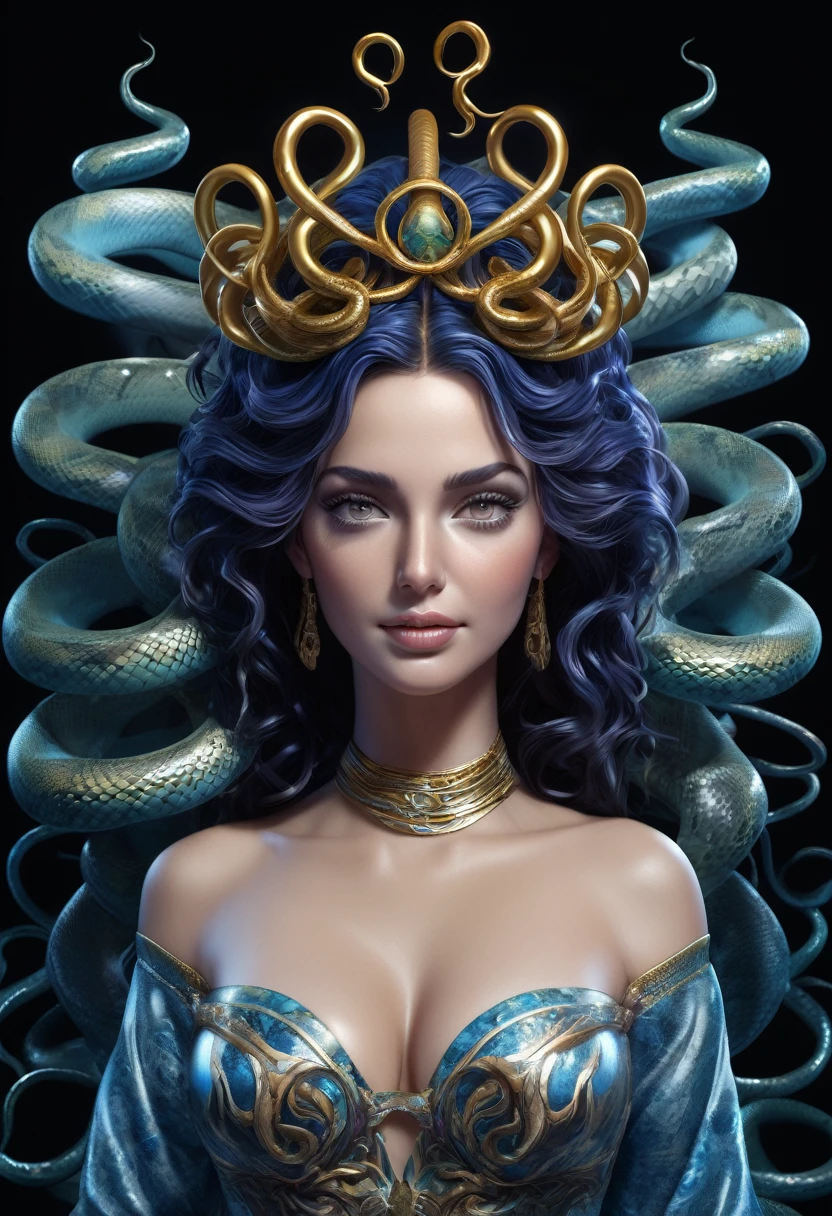 (on all fours), Medusa (with snakehair), (with a lot of skin exposed), big, deep cleavage, top quality, masterpiece, illustration, very delicate and beautiful, very detailed, cg, unity, 8k wallpaper, amazing, fine detail, highly detailed CG Unity 8K wallpaper, huge file size, very detailed, high resolution, handsome detailed woman, highly detailed eyes and face, stunning detailed eyes, face light, ( Best Illustration: 1.1), (Best Shadow: 1.1), Ultra High Resolution, (Photorealistic: 1.1), (Photorealistic 1.2:1.1), Realistic Face Proportions, Slim, Smile, Medusa, snakes