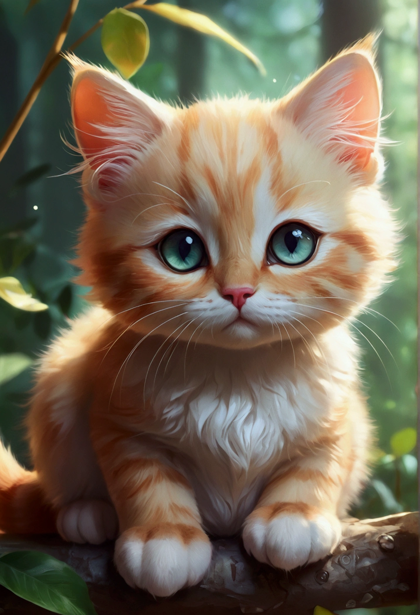Beautiful  with dreamy eyes, Little cat, Volumetric Light, Ultra-realistic, Intricate details, shape, Painting, watercolor, Cute Chibi, forest, ah!, Shallow depth of field, Pastel Color Palette, Soft lighting, minimum, Modern, Digital Painting, Lois van Baerle、Ross Tran、Art by artgerm, Artstation HQのトレンド, Very detailed，Sleep，Are sleeping