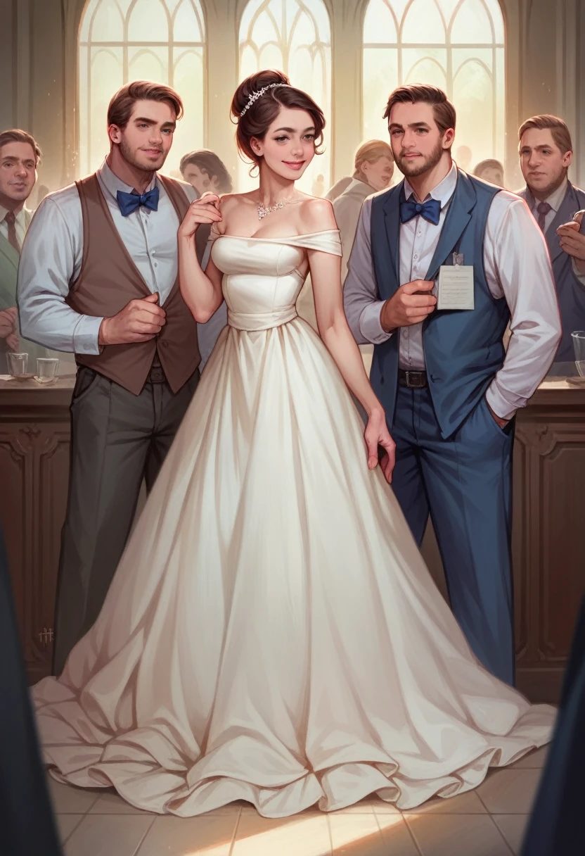 Hot quinceanera, in dress, salon full of people, (tits visible) being touched by men, realistic, ultra high res.photorealistic..1.4,uhd