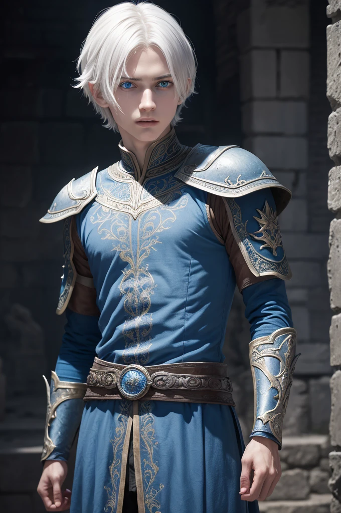 A young man descended from ancient Valyria, Short White Hair, blue colored eyes, slender face