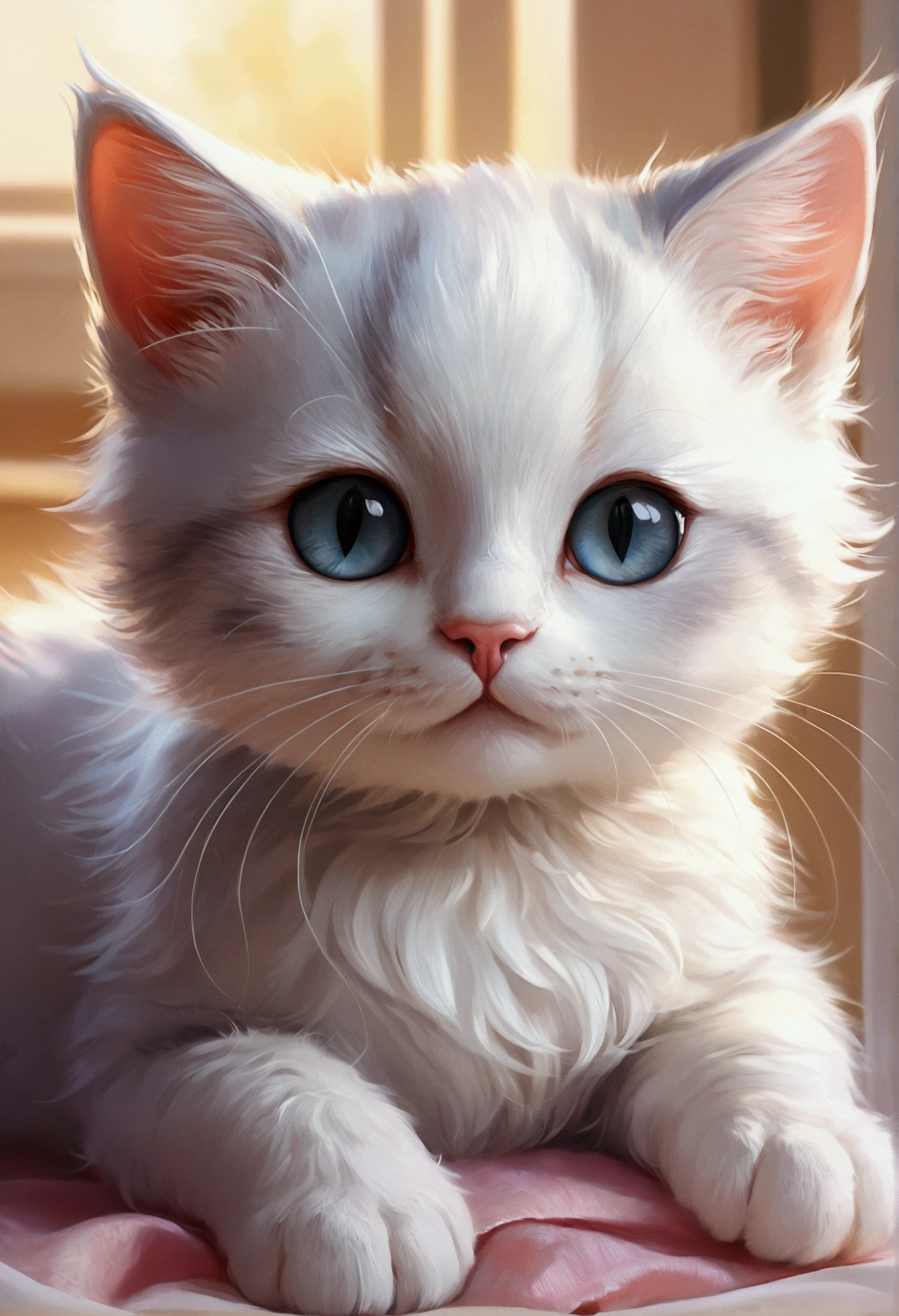 Beautiful  with dreamy eyes, Little cat, Volumetric Light, Ultra-realistic, Intricate details, shape, Painting, watercolor, Cute Chibi, ah!, Shallow depth of field, Pastel Color Palette, Soft lighting, minimum, Modern, Digital Painting, Lois van Baerle、Ross Tran、Art by artgerm, Artstation HQのトレンド, Very detailed，Sleep，Are sleeping